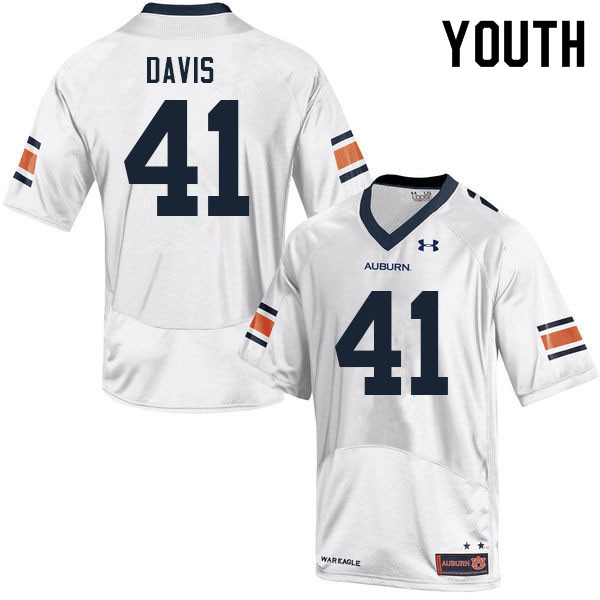 Auburn Tigers Youth Jordan Davis #41 White Under Armour Stitched College 2021 NCAA Authentic Football Jersey BWG6374BT